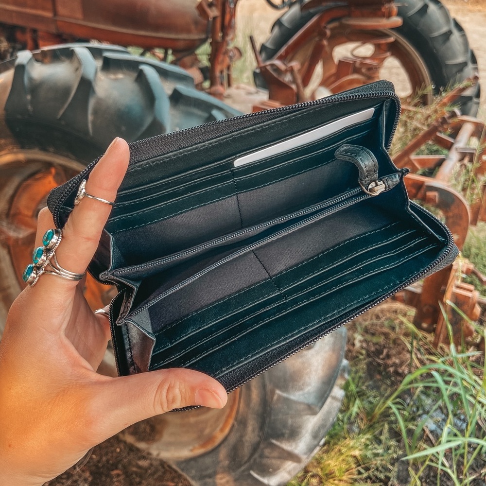 Tooled Leather Zipper Wallet Western Fashion - Picture 5 of 5
